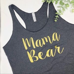 MAMA BEAR Racerback Tank Top Gray Gold NEW